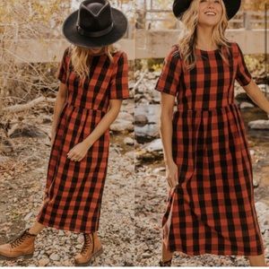 NWT Roolee Livingood Buffalo Plaid Midi Dress